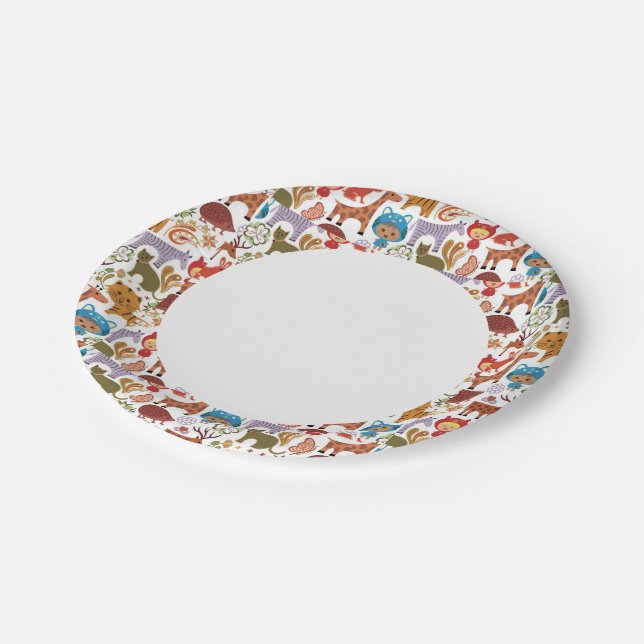 Abstract Child and Animals Pattern Paper Plate (Angled)
