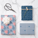 Abstract Christmas Blue Pink Stars Snowflakes Pine Wrapping Paper Sheet<br><div class="desc">Abastract Christmas and holidays wrapping paper featuring an elegant illustration of stars,  pine branch and snowflakes in a modern blue,  dusty blue and pink palette, </div>