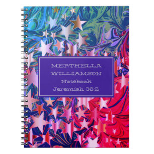 Abstract CHRISTMAS STARS Colourful PERSONALIZED Notebook