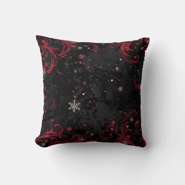 Abstract Christmas Swirl Pattern on Dramatic Black Cushion (Front)