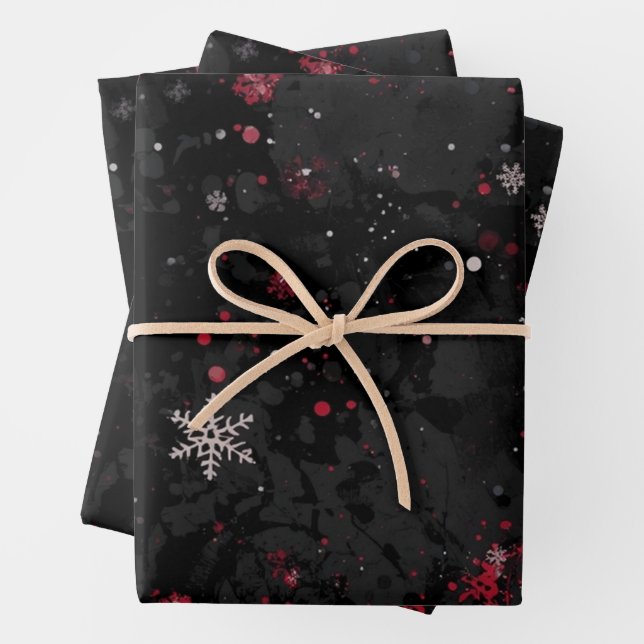 Abstract Christmas Swirl Pattern on Dramatic Black Wrapping Paper Sheet (In situ)