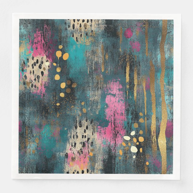Abstract christmas teal pink leopard pattern napkin (Front)