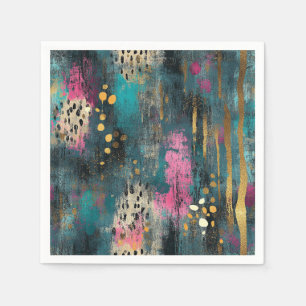 Abstract christmas teal pink leopard pattern napkin