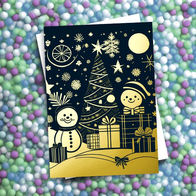 Abstract Christmas Theme Snowmen Gold Foil (Creator Uploaded)