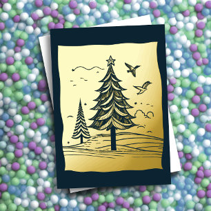 Abstract Christmas Theme Trees Gold Foil