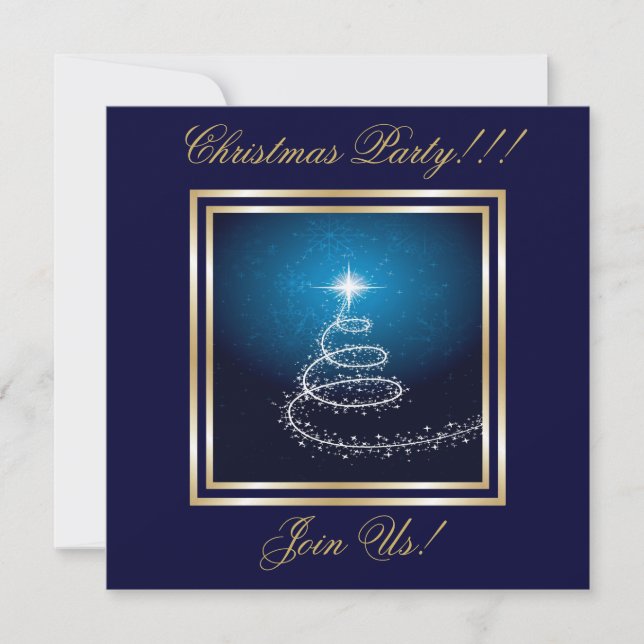 Abstract Christmas Tree Party  Invitation Blue (Front)