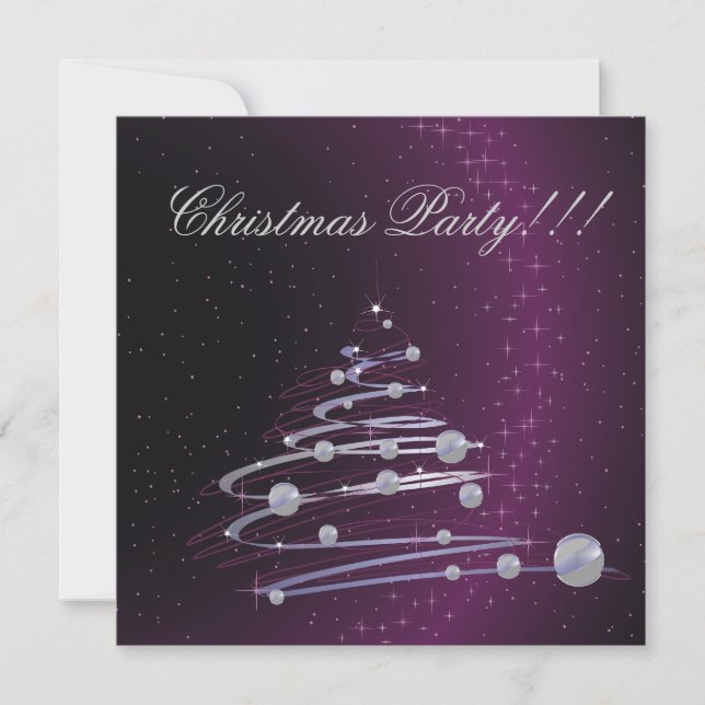 Abstract Christmas Tree Purple Party  Invitation (Front)