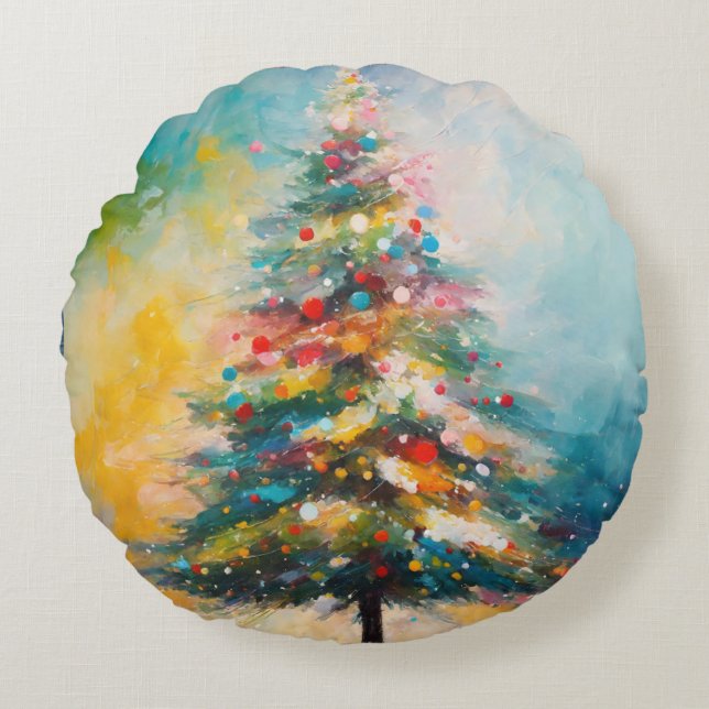Abstract Christmas Tree Round Pillow (Front)