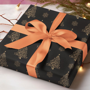 Abstract Christmas Tree Snowflake Black Background Wrapping Paper