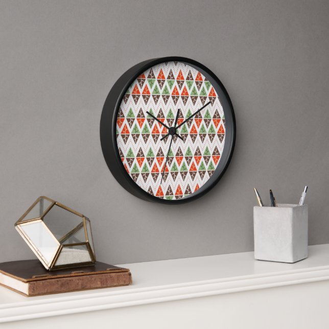 Abstract Christmas Trees Geometric Holiday Pattern Clock (Office)