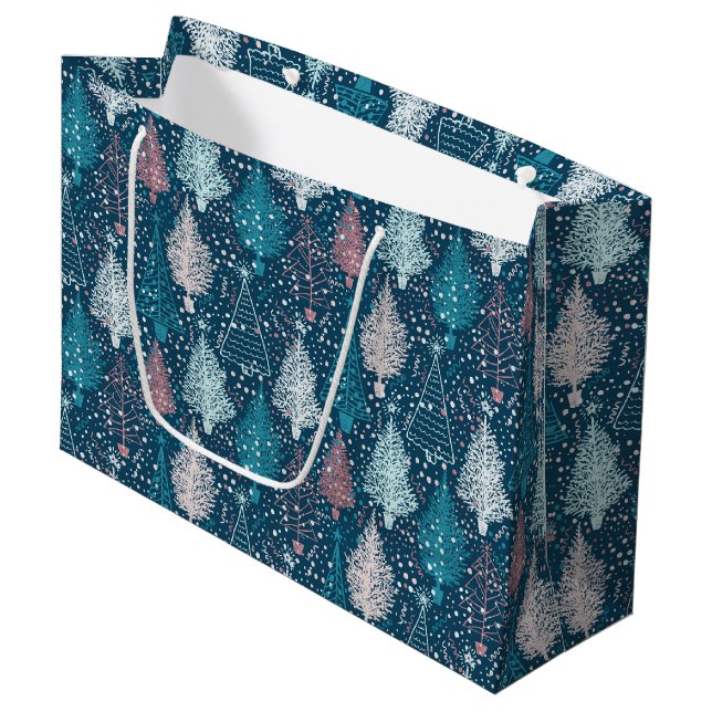 Abstract Christmas Trees Pattern Large Gift Bag (Front Angled)