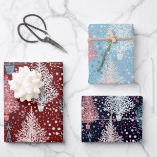 Abstract Christmas Trees Pattern Wrapping Paper Sheet