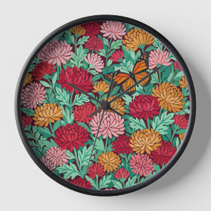 Abstract Chrysanthemum Butterfly Art Clocks