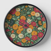 Abstract Chrysanthemums Butterflies Art Clocks