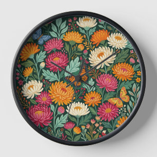 Abstract Chrysanthemums Butterflies Art Clocks