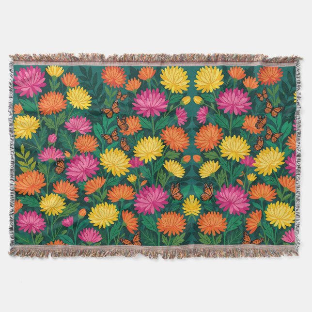 Abstract Chrysanthemums Butterflies Blankets (Front)