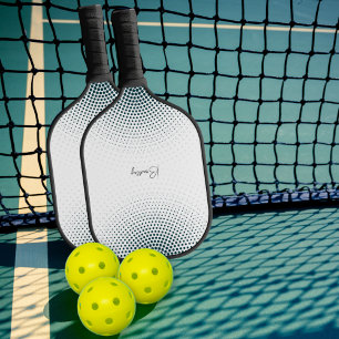Abstract Circle Black Halftone Dot Custom Text Pickleball Paddle