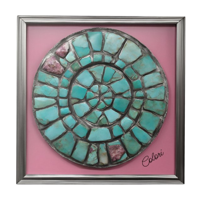 Abstract circle of turquoise and pink stones tile (Front)