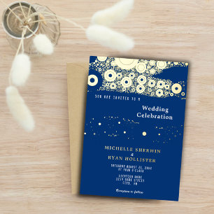 Abstract Circle Pattern Navy Blue Wedding Gold