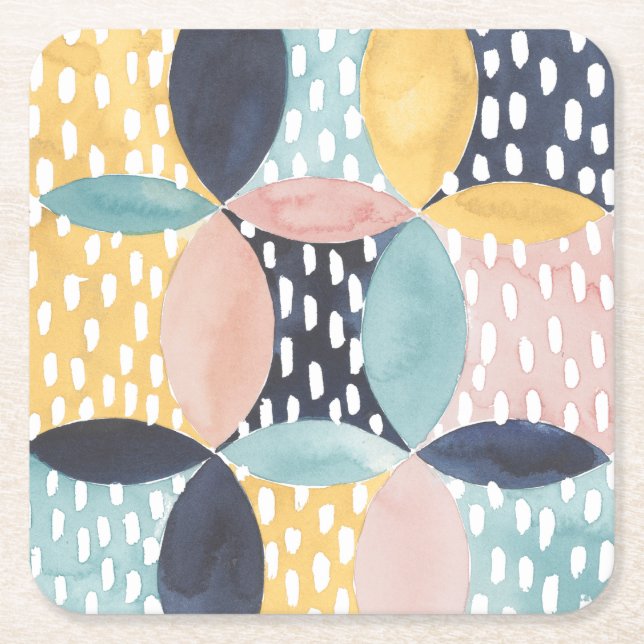Abstract Circle Pattern Square Paper Coaster (Front)