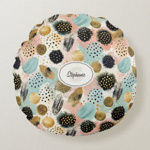 Abstract Circle Pattern -with Glitter & Speckles 2 Round Cushion