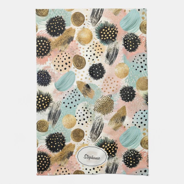 Abstract Circle Pattern -with Glitter & Speckles 2 Tea Towel (Vertical)