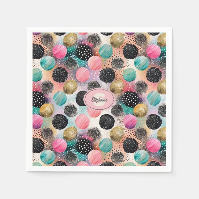 Abstract Circle Pattern -with Glitter & Speckles Napkin (Front)