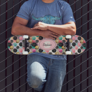 Abstract Circle Pattern -with Glitter & Speckles Skateboard