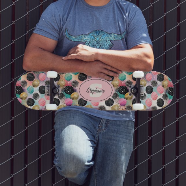 Abstract Circle Pattern -with Glitter & Speckles Skateboard (Outdoor 3)