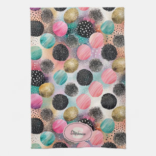 Abstract Circle Pattern -with Glitter & Speckles Tea Towel