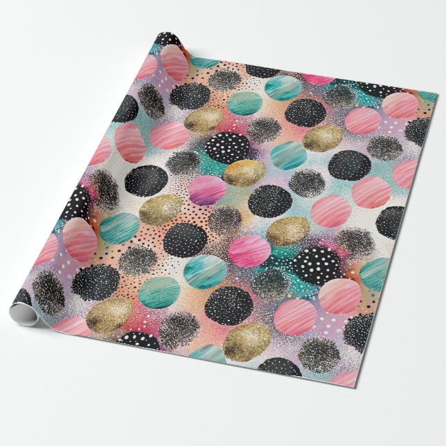 Abstract Circle Pattern -with Glitter & Speckles Wrapping Paper (Unrolled)