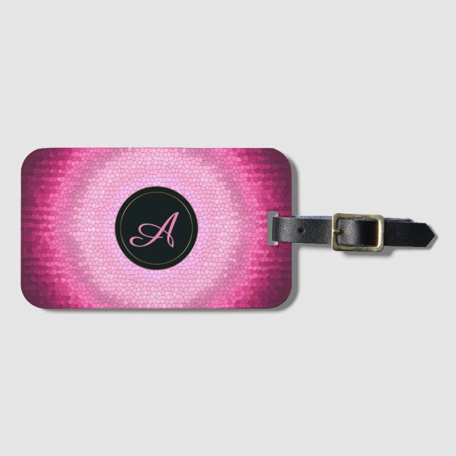 Abstract circle pink vitrage texture.monogram. luggage tag (Front Horizontal)