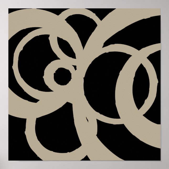 Abstract Circles Design Tan on Black Print (Front)