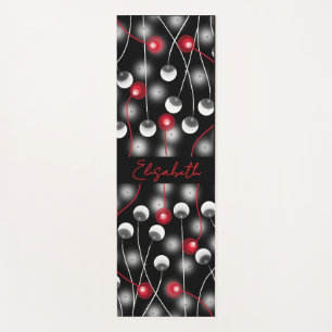 Abstract circles & lines black, red, white & name yoga mat