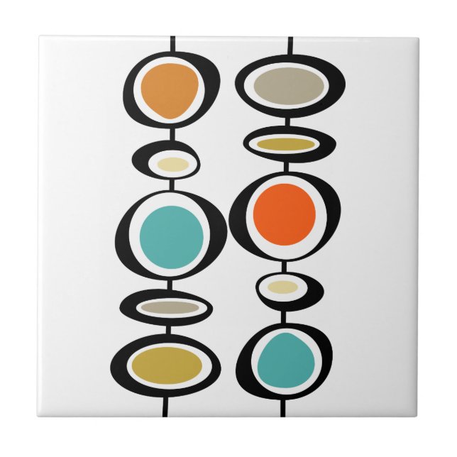 Abstract Circles Mid Century Modern Colourful Retr Tile (Front)
