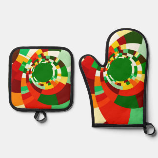 Abstract circles pattern oven mitt & pot holder set