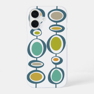 Abstract Circles Turquoise Orange Mid Century iPhone 16 Case