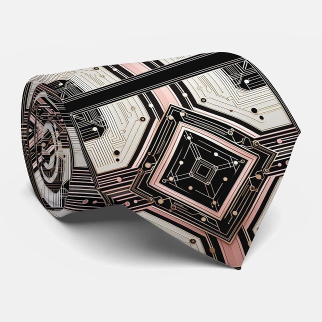 Abstract Circuit Board - Retro Art Deco Tie (Rolled)