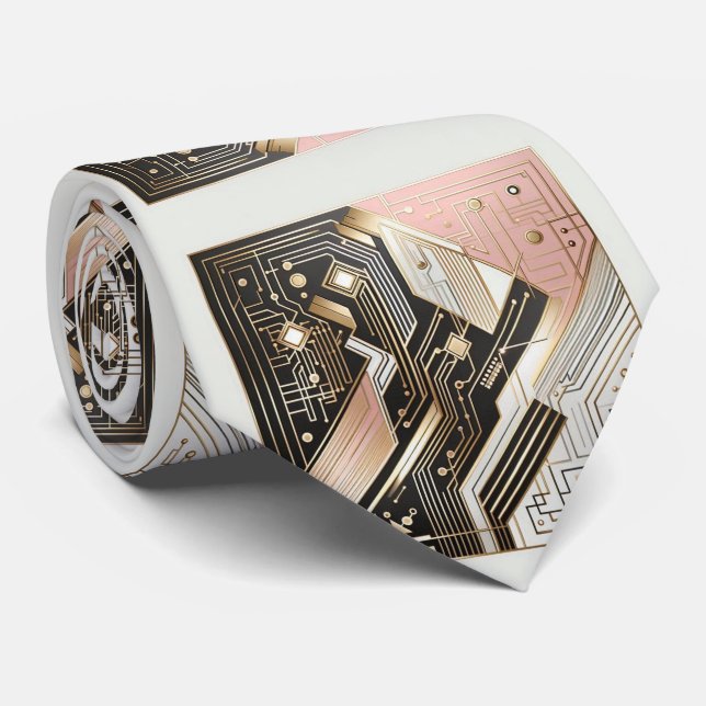 Abstract Circuit Board - Retro Art Deco Tie (Rolled)