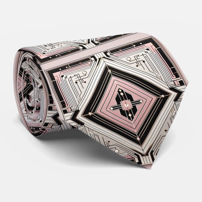 Abstract Circuit Board - Retro Art Deco Tie (Rolled)