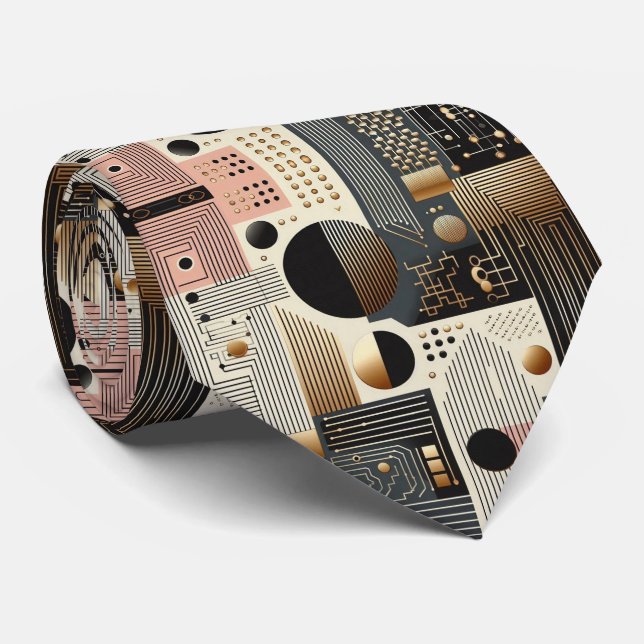 Abstract Circuit Board - Retro Mid Century Modern  Tie (Rolled)
