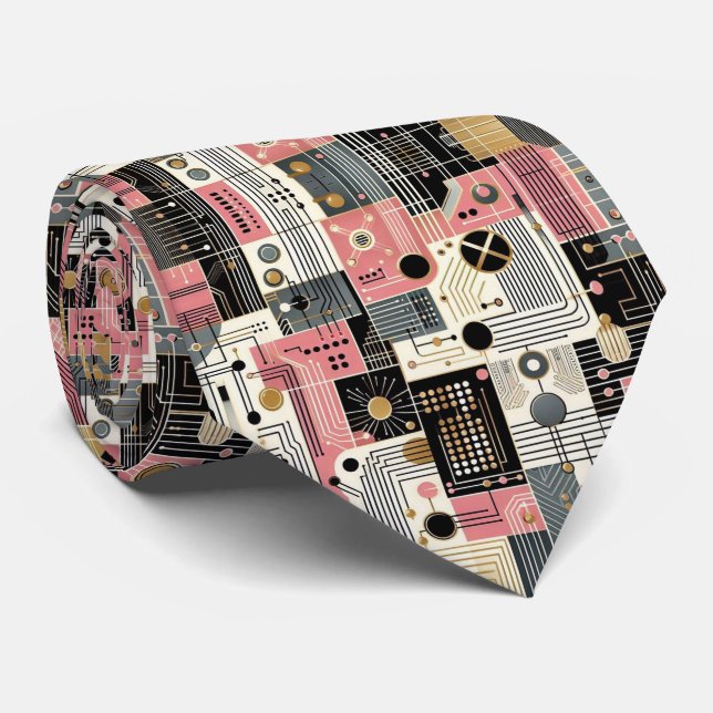 Abstract Circuit Board - Retro Mid Century Modern  Tie (Rolled)