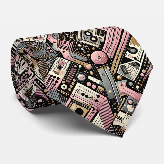 Abstract Circuit Board - Retro Mid Century Modern  Tie (Rolled)