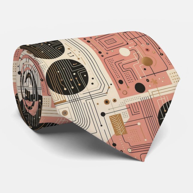 Abstract Circuit Board - Retro Mid Century Modern  Tie (Rolled)