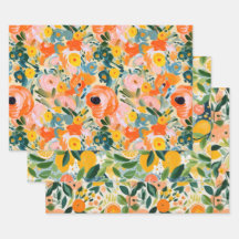 ABSTRACT CITRUS AND FLORAL DECORATIVE PAPER SET