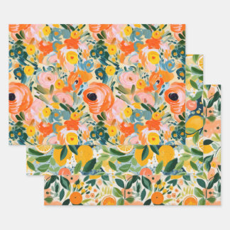 ABSTRACT CITRUS AND FLORAL DECORATIVE PAPER SET