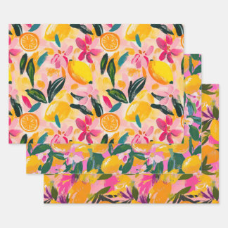 ABSTRACT CITRUS AND FLORAL DECORATIVE PAPER SET