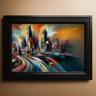 Abstract City Building Hard Pastel Drawing Poster