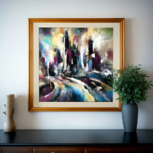 Abstract City Building Hard Pastel Drawing VII Poster