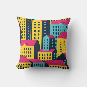Abstract City Buildings Landscape Vintage Cushion